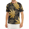 Gold Cannabis Leaf Pattern Print Men's Short Sleeve Rash Guard