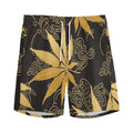 Gold Cannabis Leaf Pattern Print Men's Athletic Shorts