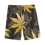 Gold Cannabis Leaf Pattern Print Men's Sports Shorts