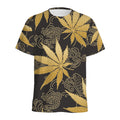 Gold Cannabis Leaf Pattern Print Men's Athletic T-Shirt