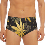 Gold Cannabis Leaf Pattern Print Men's Triangle Swim Briefs