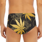 Gold Cannabis Leaf Pattern Print Men's Triangle Swim Briefs
