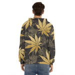 Gold Cannabis Leaf Pattern Print Men's Velvet Pullover Hoodie