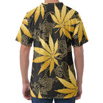 Gold Cannabis Leaf Pattern Print Men's Velvet T-Shirt