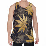 Gold Cannabis Leaf Pattern Print Men's Velvet Tank Top
