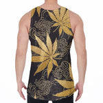 Gold Cannabis Leaf Pattern Print Men's Velvet Tank Top