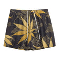 Gold Cannabis Leaf Pattern Print Mesh Shorts