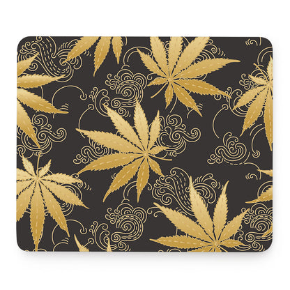 Gold Cannabis Leaf Pattern Print Mouse Pad
