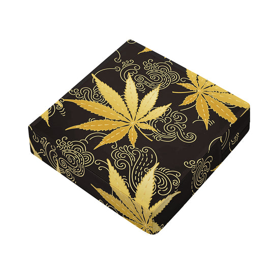 Gold Cannabis Leaf Pattern Print Outdoor Seat Cushion Cover
