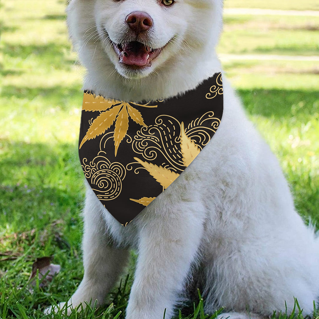 Gold Cannabis Leaf Pattern Print Over The Collar Dog Bandana