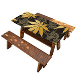 Gold Cannabis Leaf Pattern Print Picnic Table Cover
