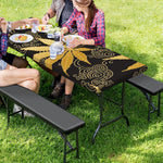 Gold Cannabis Leaf Pattern Print Picnic Table Cover