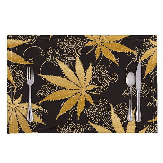 Gold Cannabis Leaf Pattern Print Placemat