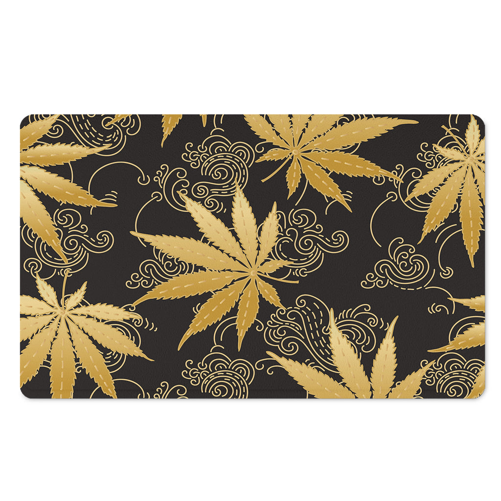 Gold Cannabis Leaf Pattern Print Polyester Doormat