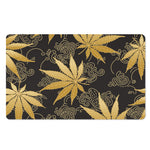 Gold Cannabis Leaf Pattern Print Polyester Doormat