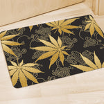 Gold Cannabis Leaf Pattern Print Polyester Doormat