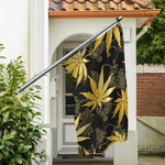 Gold Cannabis Leaf Pattern Print Polyester Flag