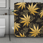 Gold Cannabis Leaf Pattern Print Polyester Shower Curtain