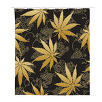 Gold Cannabis Leaf Pattern Print Polyester Shower Curtain