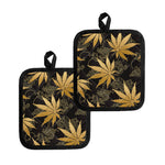 Gold Cannabis Leaf Pattern Print Pot Holders