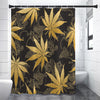 Gold Cannabis Leaf Pattern Print Premium Shower Curtain