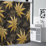 Gold Cannabis Leaf Pattern Print Premium Shower Curtain