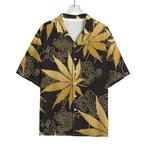 Gold Cannabis Leaf Pattern Print Rayon Hawaiian Shirt