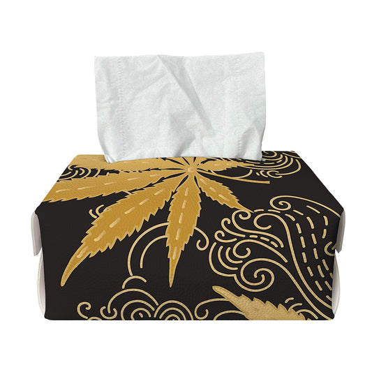 Gold Cannabis Leaf Pattern Print Rectangle Tissue Box Cover