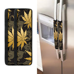 Gold Cannabis Leaf Pattern Print Refrigerator Handle Covers