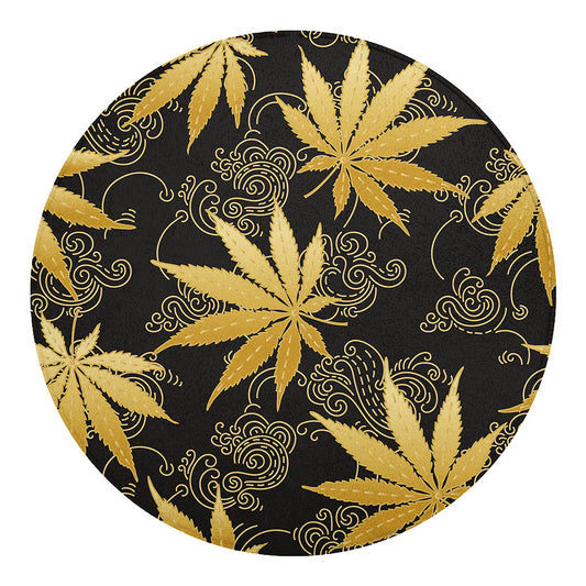 Gold Cannabis Leaf Pattern Print Round Blanket