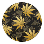 Gold Cannabis Leaf Pattern Print Round Blanket