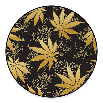 Gold Cannabis Leaf Pattern Print Round Floor Mat