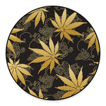Gold Cannabis Leaf Pattern Print Round Floor Mat