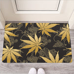 Gold Cannabis Leaf Pattern Print Rubber Doormat