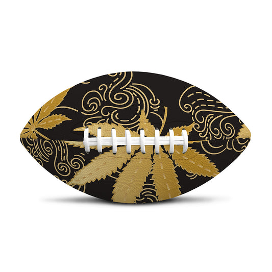 Gold Cannabis Leaf Pattern Print Rugby Ball