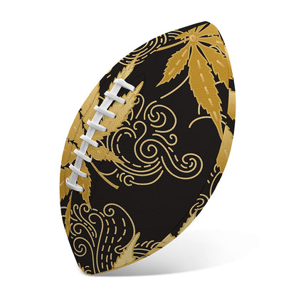 Gold Cannabis Leaf Pattern Print Rugby Ball