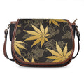 Gold Cannabis Leaf Pattern Print Saddle Bag