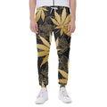 Gold Cannabis Leaf Pattern Print Joggers