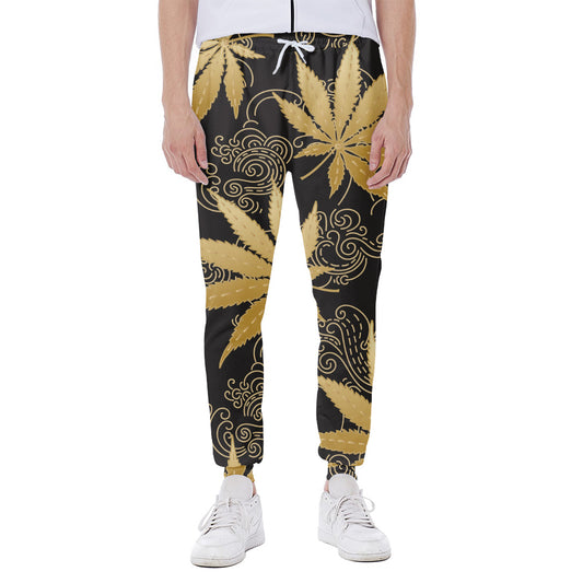 Gold Cannabis Leaf Pattern Print Scuba Joggers