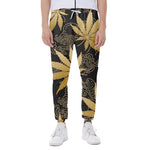 Gold Cannabis Leaf Pattern Print Scuba Joggers