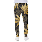 Gold Cannabis Leaf Pattern Print Scuba Joggers