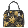 Gold Cannabis Leaf Pattern Print Shoulder Handbag