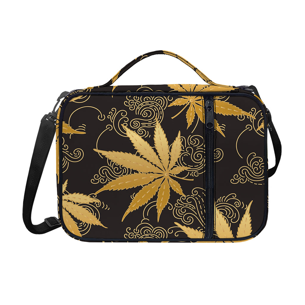 Gold Cannabis Leaf Pattern Print Shoulder Strap Bible Bag
