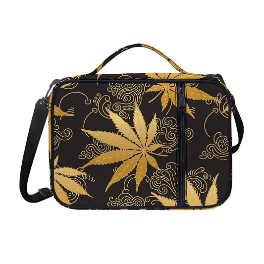 Gold Cannabis Leaf Pattern Print Shoulder Strap Bible Bag