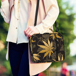 Gold Cannabis Leaf Pattern Print Shoulder Strap Bible Bag