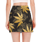 Gold Cannabis Leaf Pattern Print Side Slit Mini Skirt