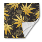 Gold Cannabis Leaf Pattern Print Silk Bandana