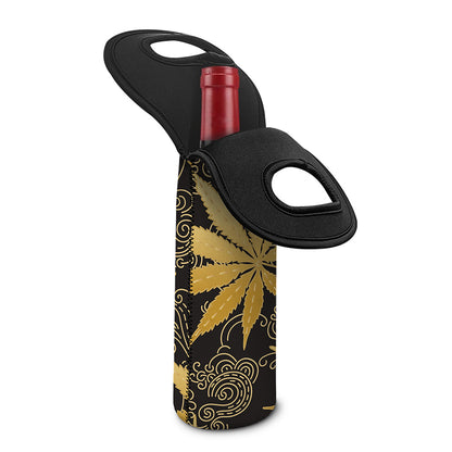 Gold Cannabis Leaf Pattern Print Single Neoprene Wine Tote