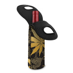 Gold Cannabis Leaf Pattern Print Single Neoprene Wine Tote