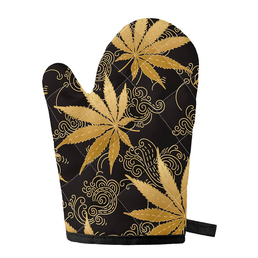 Gold Cannabis Leaf Pattern Print Single Oven Mitt